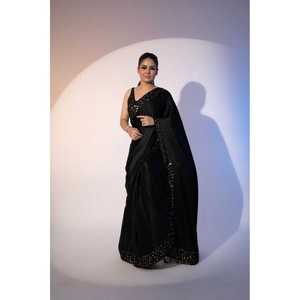 RV Creation Designer Saree con bordado de secuencia Trabajo Color negro Tamaño sin coser Accesorios étnicos - Product Image 3