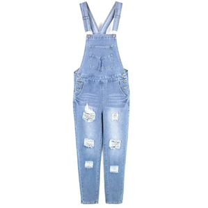 กางเกงยีนส์คาร์โกเอวสูงผ้าเดนิมคอตตอนผสมสแปนเด็กซ์คุณภาพสูง พร้อมสายสะพายไหล่ ลุคทำสีซีดแบบดิสเทรส เหมาะสำหรับฤดูใบไม้ร่วงและฤดูหนาว ทรงเข้ารูป - Product Image 2