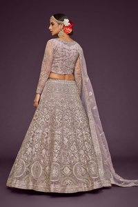 Embroidered Woven <b>Net</b> Lehenga Choli Set Long <b>Top</b> A-Line Traditional Women Outfit Wedding Party Dress - Product Image 3