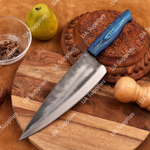 UA Supplies Custom OEM Hand Forged Vintage Chef Knife Ambidextrous Stainless Steel Blade Pakka <b>Wood</b> Handle Leather Sheath Daily - Product Image 2