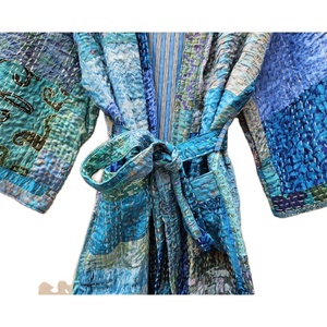 เสื้อคลุมกิโมโนผ้าปะทำด้วยมือสไตล์โบฮีเมียนของอินเดียชุดนอนชุดใส่ไปชายหาดหรูหราฤดูร้อนสำหรับผู้หญิงเอวยางยืดทรงหลวม - Product Image 5