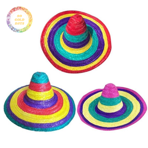 Natural Grass Sombrero Straw Hat Mexico Style Seagrass Hand Embroidery Checked Pattern Colorful Edges Summer <b>Wide</b> Brim Handmade - Product Image 1