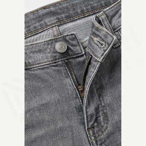 Jean en denim gris déchiré et délavé pour homme, coupe slim taille haute, style décontracté automne, pantalon droit en coton - Product Image 4