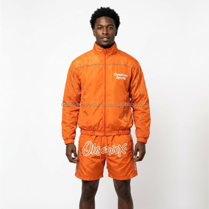 Men's Thermal Spring Windbreaker Set Custom Embroidery Logo Customized Color <b>Short</b> Windbreaker <b>Shorts</b> <b>Polyester</b> - Product Image 1