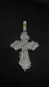 Luxury Iced Out Gothic Cross Pendant Necklace with Moissanite Stones Hip Hop Statement Jewelry <b>Silver</b> Finish - Product Image 5
