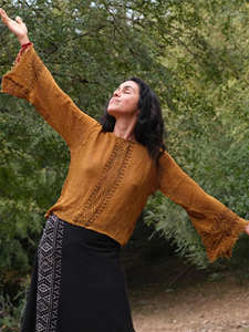 Handmade Cream Khadi Cotton Bell Sleeve Embroidered <b>Festival</b> <b>Top</b> for Women Relaxed Fit Lightweight Hippie Gypsy Shirt - Product Image 4