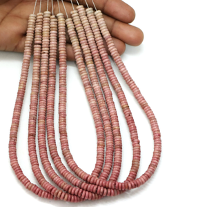 Cuentas Redondas Planas de Rodonita Natural |   Cuentas de Piedras Preciosas Bio Rosa Lisas al por Mayor |   Cadena de 15 pulgadas | Suministros para la Fabricación de Joyería - Product Image 1