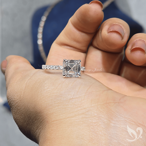 Anillo de Compromiso y Boda con Diamante Cultivado en Laboratorio, Corte Asscher, Certificado IGI de 3 Quilates, con Halo Oculto, Chapado en Oro de Lujo - Product Image 4