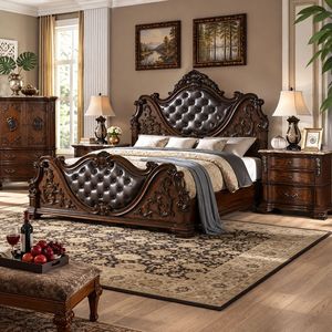 Ensemble de chambre à coucher en teck massif de luxe Marzavelle, meubles en bois artisanaux de qualité supérieure, collection de chambre à coucher élégante et classique - Product Image 1