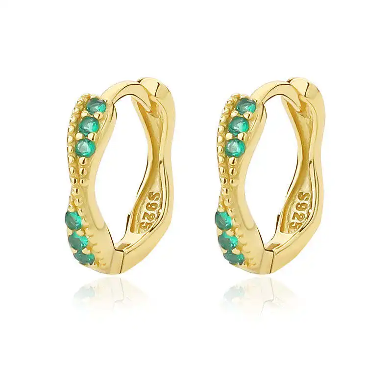 Gold Plated Unique 925 Silver Classic Vintage Fashion Jewelry Stud Green Cubic Zirconia Designs Beautiful Earrings For Women