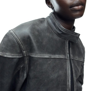 Nouveautés Mode Décontractée Confortable Style Unisexe Veste Ample en Cuir Souple avec un Look Vieilli - Product Image 5