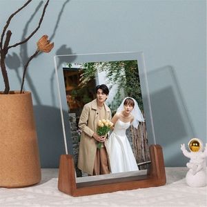 Cadre photo transparent en acrylique en forme de T de qualité supérieure, base en bois, support de menu minimaliste pour table, présentoir de photos de mariage - Product Image 2