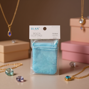 Sacchetti regalo in organza Ilan 13x18cm blu, confezione da 5 per gioielli e regali - Product Image 2