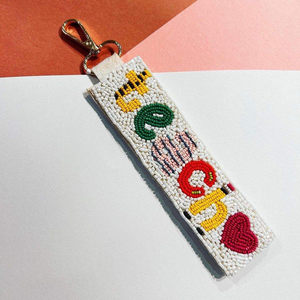 Handmade Cotton Customized Color Glass Beads Embroidery Letters Keychain Wristlet Strap Back to School Gift - Product Image 5
