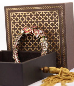 Bracelets ethniques pour femmes en or massif 22 carats avec diamants et pierres naturelles taille poire en émail rouge, bracelets de mariage - Product Image 4