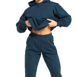 Sweat à capuche oversize en molleton de coton bleu marine pour femme, couleur unie, manches longues, respirant, idéal pour l'automne, avec poches - Product Image 3
