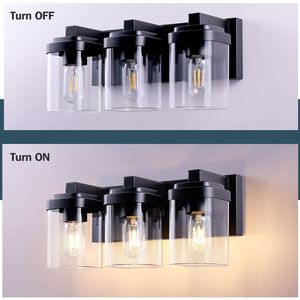 Lampada da bagno a 3 luci cromata con paralumi in vetro trasparente - Product Image 5