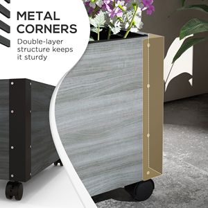 Fioriera Rialzata Portatile in Legno Grigio su Ruote con Traliccio e Angoli in Metallo, Vaso per Bonsai da 8 Pollici per Uso Esterno - Product Image 5