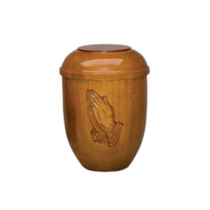 Urna Conmemorativa de Madera de Cerezo Grabada de Lujo con Diseño de Manos en Oración, Elegante Recipiente de Cremación para Adultos, para Exhibición en el Hogar o Nicho, Urnas de Madera - Product Image 1