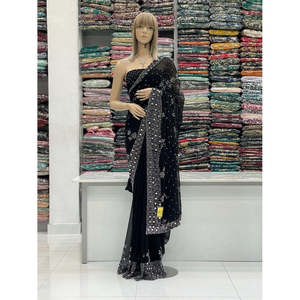 Hermoso vestido de noche Real Mirror Work Sari para fiestas - Product Image 6