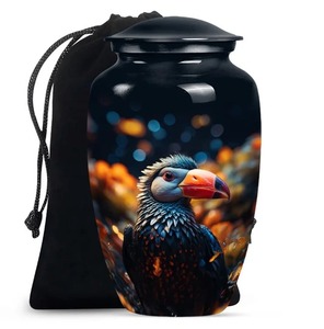 Urne funéraire en aluminium noir grand format, design Toucan, pour cendres d'adultes, finition polie miroir, avec sac en velours offert – Meilleures ventes - Product Image 1