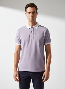 Polo à manches courtes pour homme avec col et poignets blancs, couleur unie, décontracté, respirant, en tissu Oxford de coton, coupe classique - Product Image 5