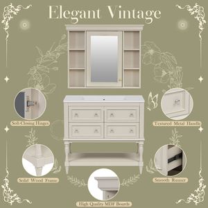 Mobile Bagno Moderno da 36 Pollici con Armadietto Medicinali Regolabile e 4 Cassetti: Soluzione Pratica per l'Organizzazione del Bagno - Product Image 4