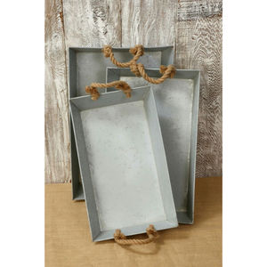 Bandeja de Servir Rectangular de Metal Galvanizado Estilo Rústico con Asas, Bandeja Decorativa de Hierro para Decoración del Hogar, Juego de 2 en Oferta - Product Image 4