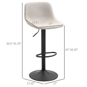 Set of 2 Cream White Swivel Bar <b>Stools</b> <b>with</b> Adjustable Chrome Base Comfortable Padded <b>Back</b> for Home Kitchen or Bar Counter - Product Image 3