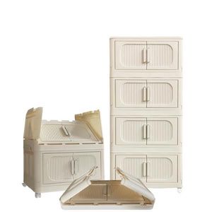 Armadio Pieghevole Laterale Bianco Crema da 50 cm, 4 Ripiani, 103 cm x 30 cm, Cassettiera Pieghevole in Plastica con Cassetti per Stoccaggio - Product Image 3