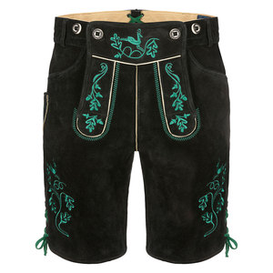 Shorts bavarois noirs pour hommes avec broderie verte, motif uni, taille haute, style décontracté, tissés et brodés à la main - Product Image 2