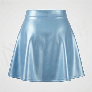 Jupe courte trapèze plissée en satin couleur unie brillante pour femme, taille normale, toutes saisons - Product Image 2