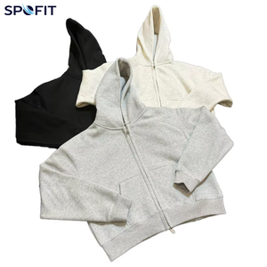 Heavyweight 100% Cotton <b>Zip</b> Up Hoodie Oversized Boxy Men <b>Sweatshirt</b> Fleece Hooded Jacket for Autumn - Product Image 1