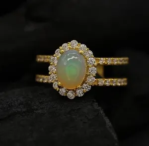 Ethiopian <b>Opal</b> & CZ Diamond 14k Solid Gold Plated Minimalist Wedding <b>Ring</b> - Product Image 4