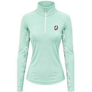 Haut de sport athlétique vert menthe pour femme avec quart de zip, panneau floral sur la manche, manches longues, pour entraînement et fitness - Product Image 1