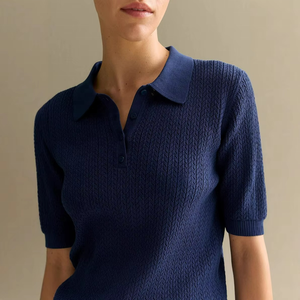 Pull tricoté décontracté pour femme, coupe ajustée, à manches courtes, col roulé, couleur unie, respirant, ajouré, à bouton unique, idéal pour l'été - Product Image 2