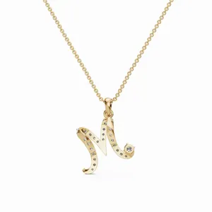Collar con Colgante de Diamante Cultivado en Laboratorio con Letra M, Oro Amarillo de 18K, 26 Piezas, Certificado IGI, Claridad VVS, para Compromiso, Boda, Mujer - Product Image 4