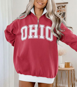 Sudadera de Invierno para Mujer, Personalizada al por Mayor, de Dos Tonos, con Media Cremallera, Logotipo Bordado en la Parte Delantera, 100% Algodón, Felpa, Ecológica - Product Image 4