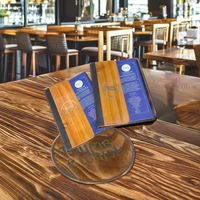 Porte-menu élégant et durable en cuir PU et bois, logo personnalisé, couverture rigide certifiée ISO, idéal pour les bars à vin, restaurants et hôtels.