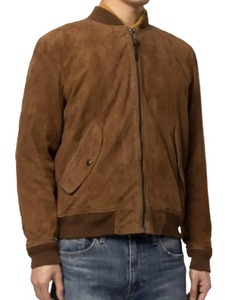 Vintage Brown <b>Suede</b> <b>Leather</b> Bomber <b>Jacket</b> - Product Image 2