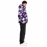 Veste matelassée à capuche camouflage violet coupe-vent épaisse pour l'hiver avec fermeture éclair et poches, style décontracté, doudoune