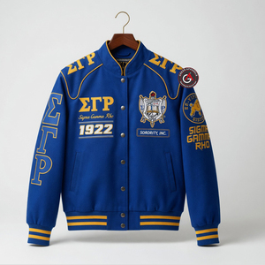 Chaqueta de invierno gruesa para coche de carreras Sigma Gamma Rho Sorority con parches bordados, ropa Letterman de la vida griega de la hermandad - Product Image 5