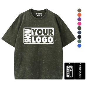 Impression Gratuite d'Étiquettes avec Votre Logo Nouveaux T-shirts en Coton 100% Lavé 340gsm à Col Rond Coupe Classique pour Hommes et Femmes Impression Personnalisée - Product Image 4