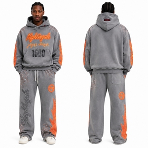 Chándal de algodón grueso personalizado para hombre con estampado gráfico DTG, estilo oversize, desgastado, de forro polar, para streetwear - Product Image 5