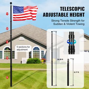 Kit Asta Portabandiera Telescopica in Lega di Alluminio Rinforzata da 7,6 m (25FT) con 3 Modalità di Visualizzazione, per Bandiere da Esterno 3x5 e Montaggio a Terra - Product Image 3
