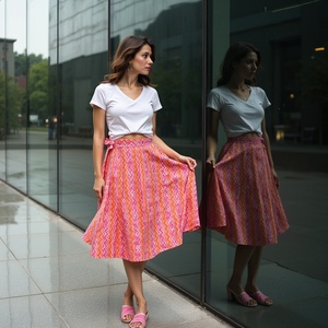 Cómoda transpirable Rosa melocotón falda envolvente hasta la rodilla para mujer hermosa llamativa uso diario estilo de lujo suave - Product Image 3