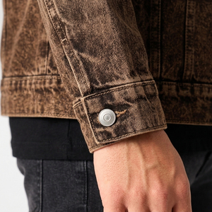 Factory Rate Men 100% Cotton <b>Covered</b> <b>Button</b> Washed Denim Jacket Turn down Collar Trucker Style Casual Spring Denim Jacket - Product Image 6