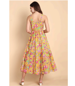 Vestido Midi de Algodón Estampado Amarillo para Mujer, Informal, para Fiestas de Verano, Elegante y Moderno, Ropa de Algodón a la Moda - Product Image 2