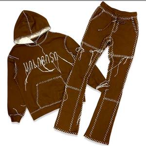 Men's Brown Hooded <b>Tracksuit</b> Full Length Cotton Streetwear Letter Print Drawstring Closure Side Pockets Autumn Loose Fit - Product Image 6
