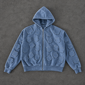 Sweat à capuche personnalisé en molleton de coton épais, brodé, surdimensionné, avec fermeture éclair intégrale, marque privée pour les marques de streetwear - Product Image 5